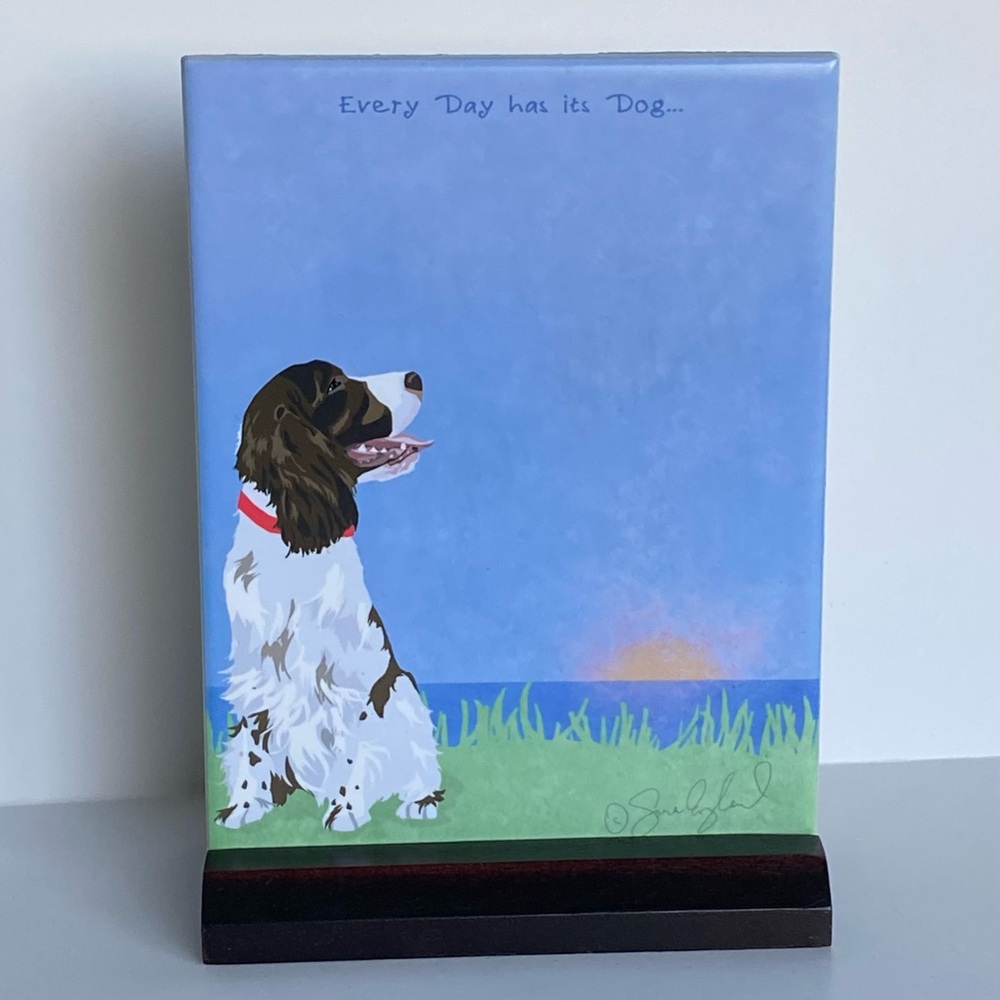 Dog Tile by Sara England Designs Springer Spaniel Dry Erase Board stand Art EUC